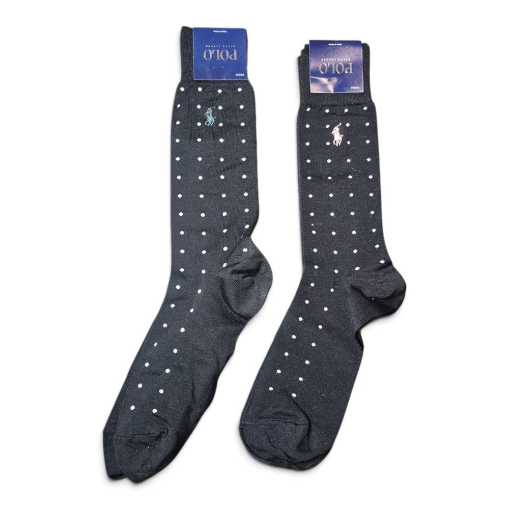 Polo Ralph Lauren Polka Dot Crew Socks 2 Pair Black Cotton NOS Y2K NWT